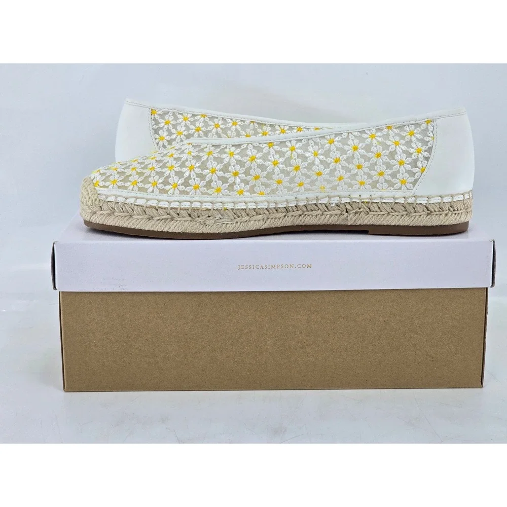 Jessica Simpson Lucciea Espadrille Flats Womens 10 White Floral Mesh - NEW